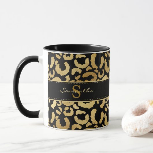 Gold leopard print aangepaste koffie-mok mok (Met donut)