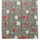 Gold Leopard Print Floral Douchegordijn (Voorkant)
