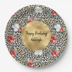 Gold Leopard Print Floral op maat gemaakt Papieren Bordje