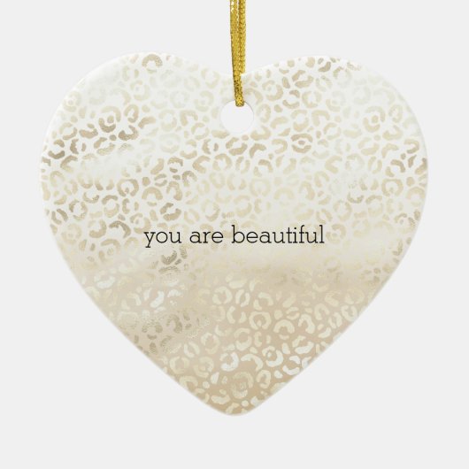 Gold Leopard Print Khaki Cream Beige Waterverf Keramisch Ornament (Voorkant)