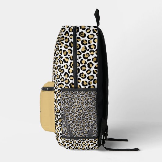 Gold Leopard Print Monogram Naam Terug naar school Bedrukte Rugzak (Rechts)