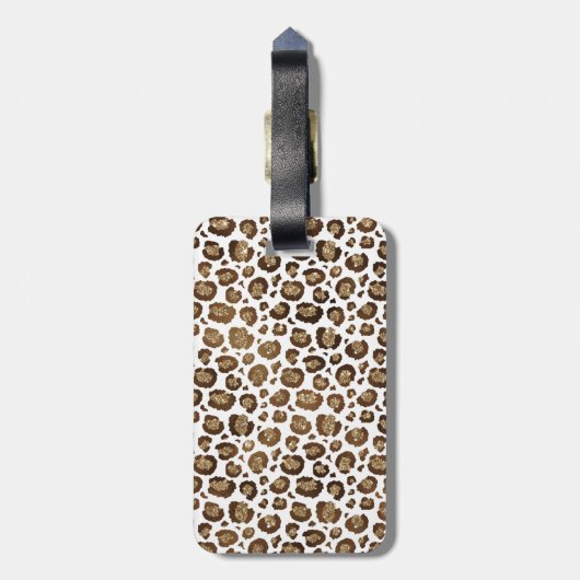 Gold Leopard Print Monogramed Bagagelabel (Achterkant verticaal)
