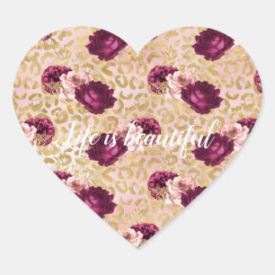 Gold Leopard print roze rozen Floral  Hart Sticker