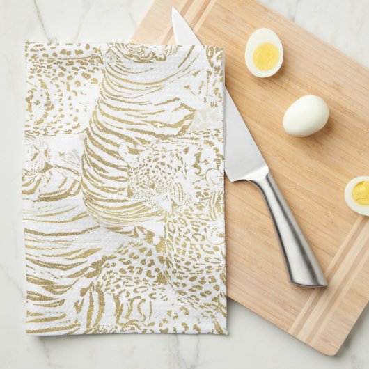 Gold Leopard Tiger Animals Pattern Theedoek (Quarter Fold)