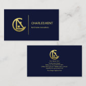 Gold Letter-C Home Minimalist Blue Construction Visitekaartje (Voorkant / Achterkant)