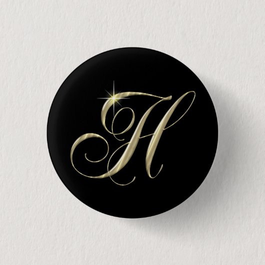 Gold Letter H Monogram Initiaal Cadeaus Ronde Button 3,2 Cm (Voorkant)