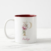 Gold Letter P, Monogram P, Roze Floral geeft haar Tweekleurige Koffiemok (Links)