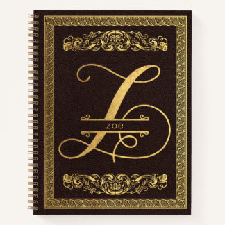 Gold Letter Z en naam op bruin leder-monogrammen Notitieboek