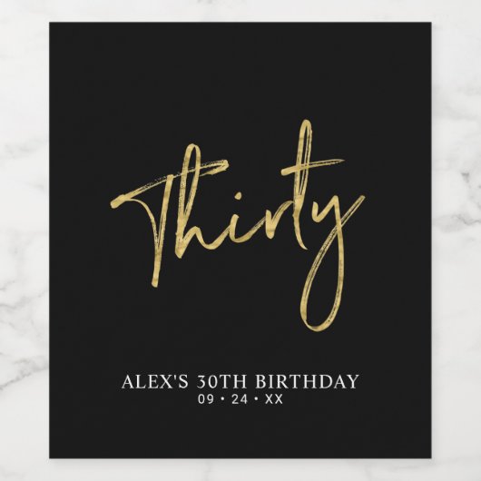 Gold Lettering 30 | 30e verjaardag Wijn Etiket (Enkel label)