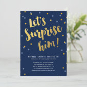 Gold Lettering Surprise Party-uitnodigingen voor h Kaart (Staand voorkant)