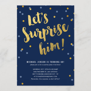 Gold Lettering Surprise Party-uitnodigingen voor h Kaart