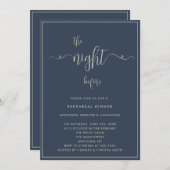 Gold Letters Navy Blue Rehearsal Dinner Invitation Kaart (Voorkant / Achterkant)
