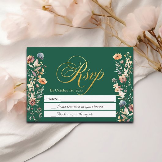 Gold Letters Wildflowers Wedding RSVP