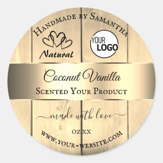 Gold Light Brown Wood Grain Product Labels Logo (Voorkant)