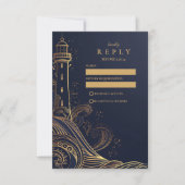 Gold Lighthouse Night Wedding RSVP Kaartje (Voorkant)