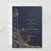 Gold Lighthouse Night Wedding Save The Date (Voorkant)