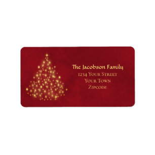 Gold Lights kerstboom op rood retouradres Etiket