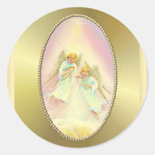 GOLD LIJST & ANGELS, VAN SHARON SHARPE RONDE STICKER