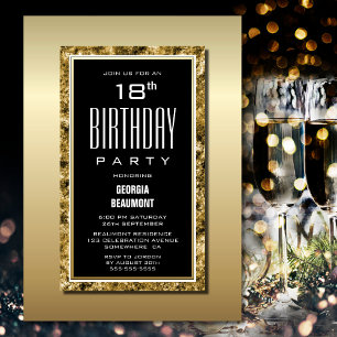 Gold Lijst Black 18th Birthday Party Kaart