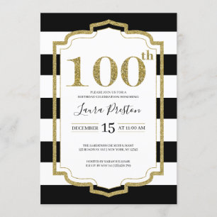 Gold Lijst Black Stripes Glitter 100th Birthday Kaart