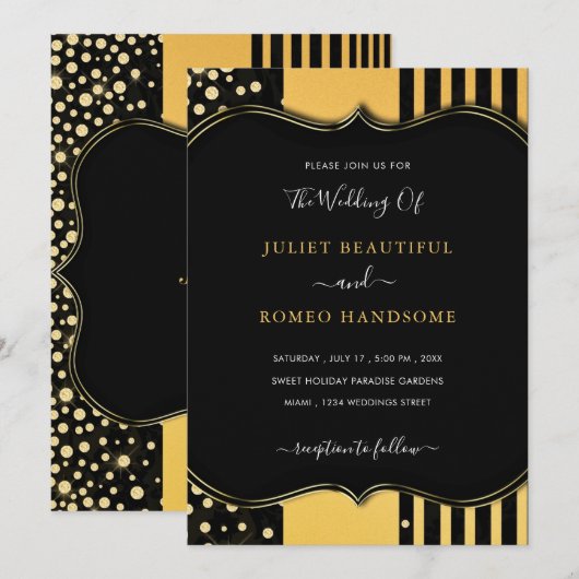 Gold Lijst Black Wedding Kaart (Voorkant / Achterkant)