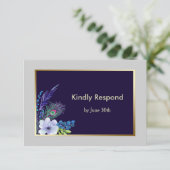 Gold Lijst Blue Boho Floral Wedding RSVP Kaartje (Staand voorkant)
