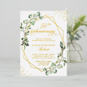 Gold Lijst Eucalyptus Leaves Weddenschap Jubileum Folie Uitnodiging (Staand Voorkant)