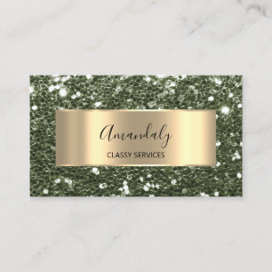 Gold Lijst Glitter QRCode Logo Elegant Sage Green Visitekaartje