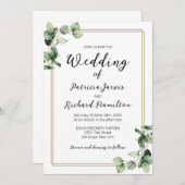 Gold Lijst Greenery Elegant Wedding Invitation Kaart (Voorkant / Achterkant)