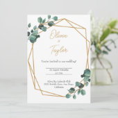 Gold Lijst Greenery Modern Huwelijksuitnodiging Kaart (Staand voorkant)