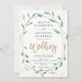 Gold lijst greenery waterverf script bruiloft kaart (Voorkant)