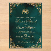 Gold Lijst Groene Islamitische Weduwschap Acryl Uitnodigingen (Voorkant)