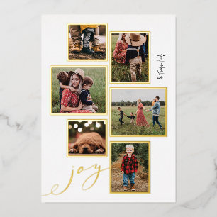Gold Lijst Joy Script Multi-Photo Holiday Card Folie Feestdagenkaart