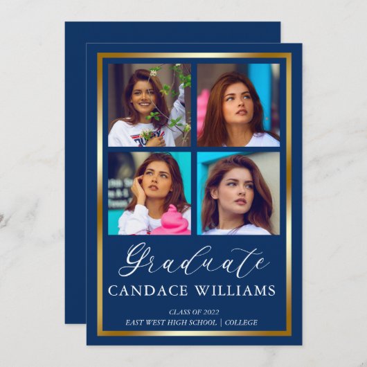 Gold Lijst Minimalist Photo Afstuderen Aankondiging (Voorkant / Achterkant)