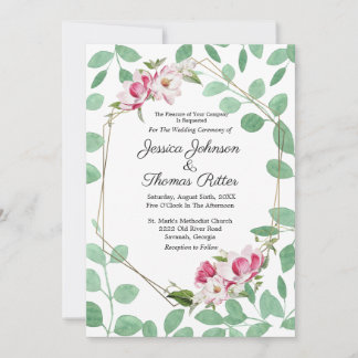 Gold Lijst Romantic Eucalyptus Pink Floral Wedding Kaart