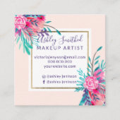 Gold lijst roze florale waterverf make-up vierkante visitekaartje (Voorkant)