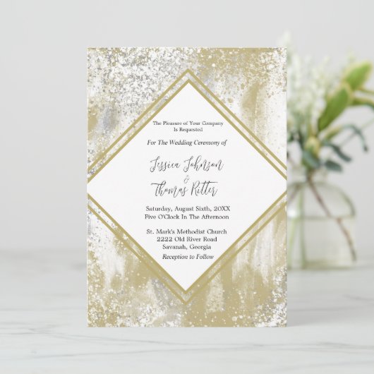 Gold Lijst Silver & Gold Spletters Abstract huweli Kaart (Staand voorkant)