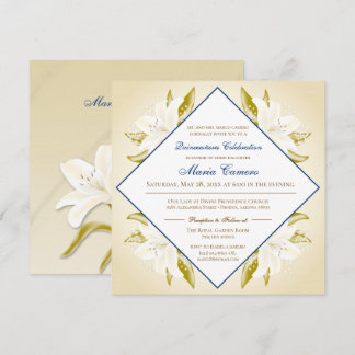 Gold Lilies en Navy Blue Quinceañera Kaart
