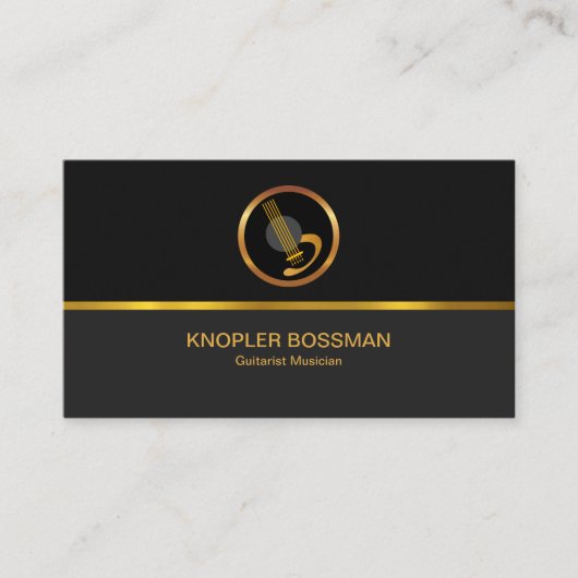 Gold Line Black Grey Columns Classy Gold Guitar Visitekaartje (Voorkant)