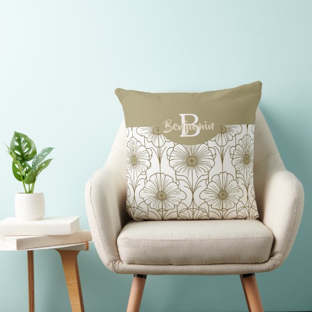 Gold Line Floral Pattern Sierkussen (Stoel)