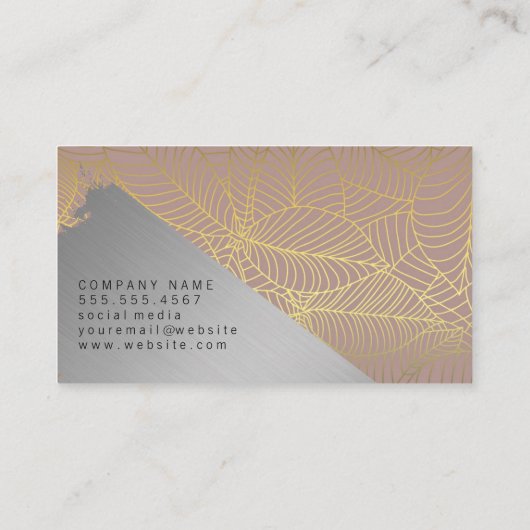 Gold Line Leaf Pattern | Silver Brushed Visitekaartje (Achterkant)