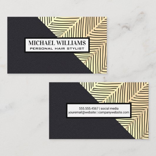 Gold Line Pattern | Lederkleurblok Visitekaartje (Voorkant / Achterkant)