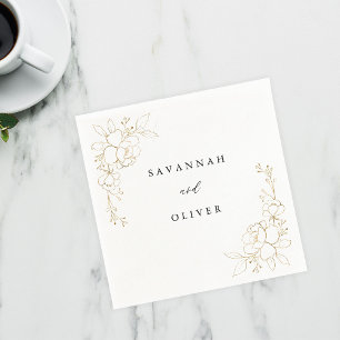Gold Lined Floral Name Napkins Servet