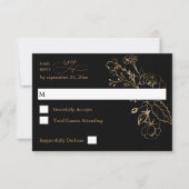 Gold Lined Floral on Black & Gold no Meal RSVP (Voorkant)