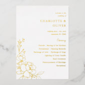 Gold Lined Floral Wedding Ceremony Programme Folie Uitnodiging (Voorkant)