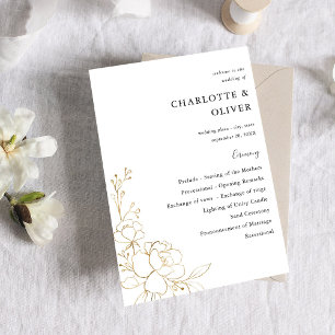 Gold Lined Floral Wedding Ceremony Programme Kaart