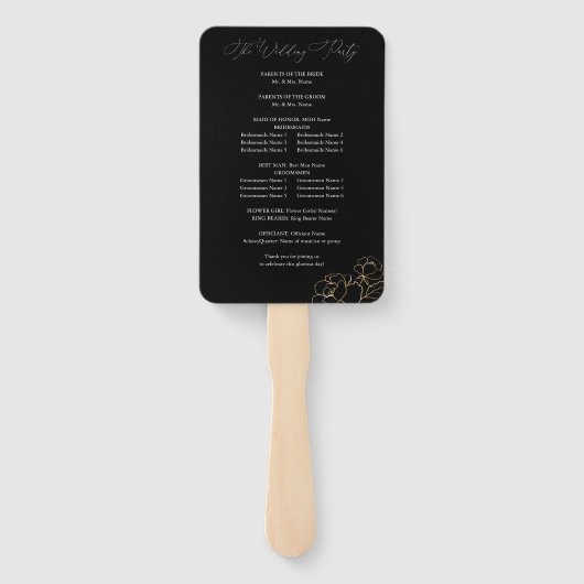Gold Lined Floral Wedding Programme 2 - Black Handwaaier (Achterkant)
