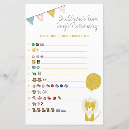 Gold Lion Book Emoji Pictionary Baby shower Game (Voorkant)