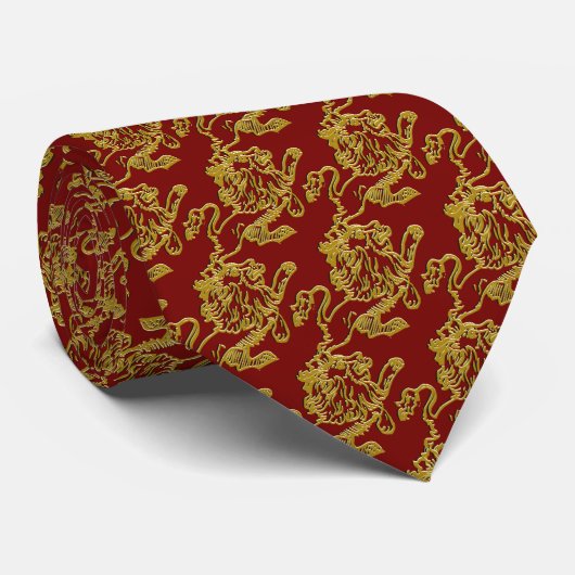 Gold Lion Deep Crimson Red Stropdas (Opgerold)
