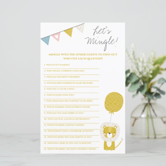 Gold Lion, laten we Mingle! Baby shower game (Staand voorkant)